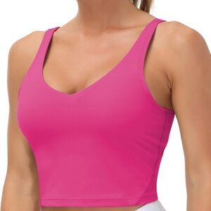 Pink V-Neck Yoga Crop Top w/ Shelf Bra